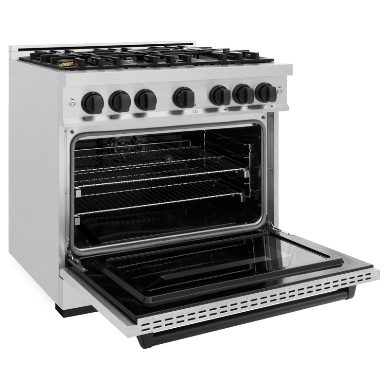 ZLINE 36" Classic Dual Fuel DuraSnow Range w/ 6 Brass Burners & Convection Oven, Matte Black