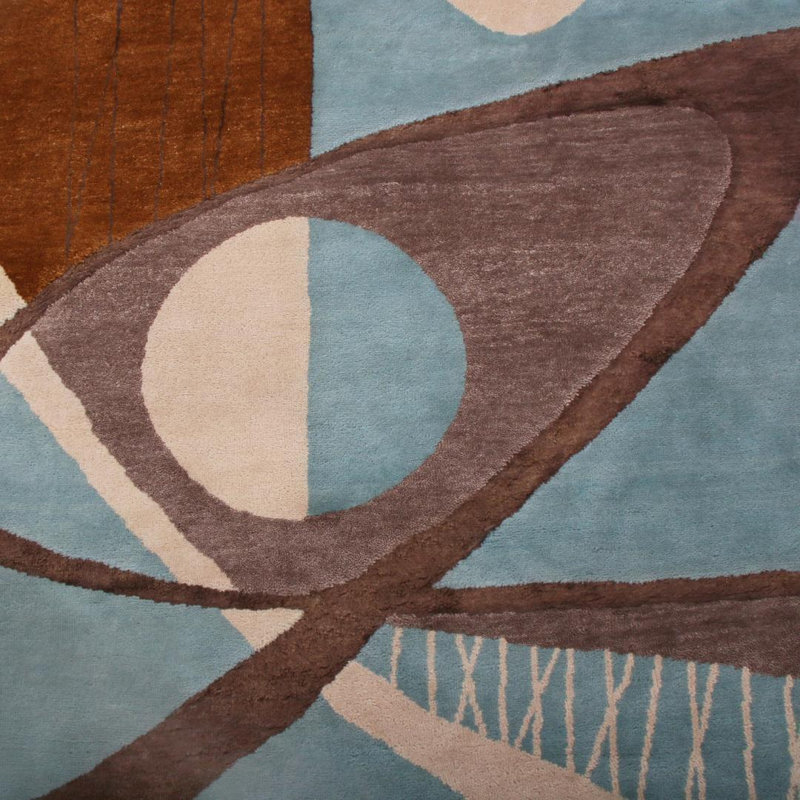 Mid Century Modern Hand Knotted Geometric Area Rug, Rectangle 13' x 18'