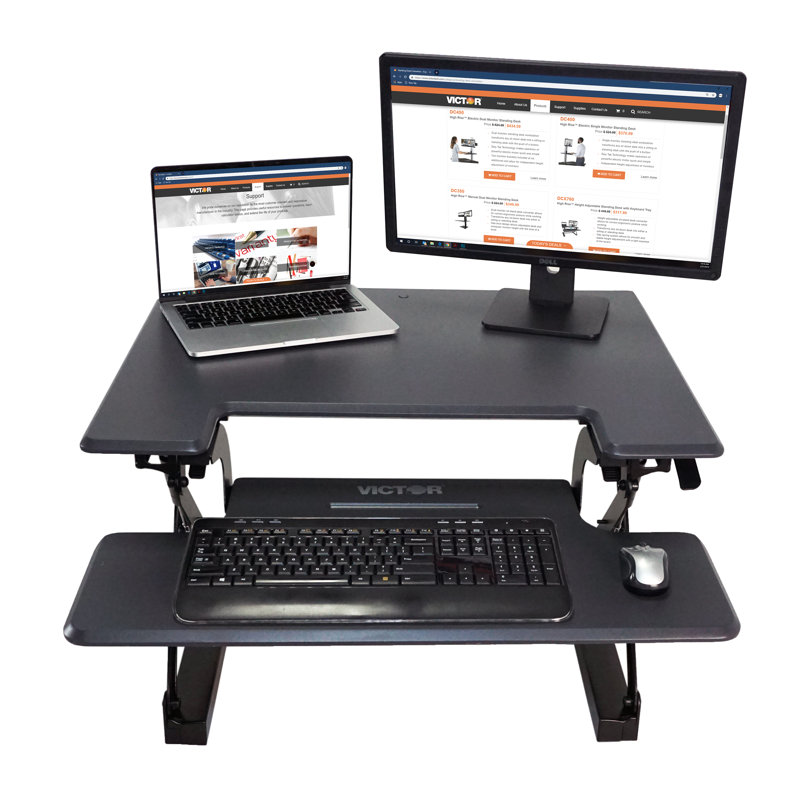 Effie Adjustable Metal Base Standing Desk Converter, Charcoal Gray/Black, 31" W x 23" D