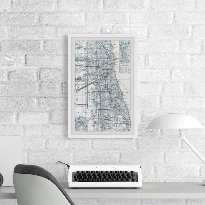 Carte de Chicago - impression encadrée sur papier, H 30 po x l 20 po x P 1,5 po