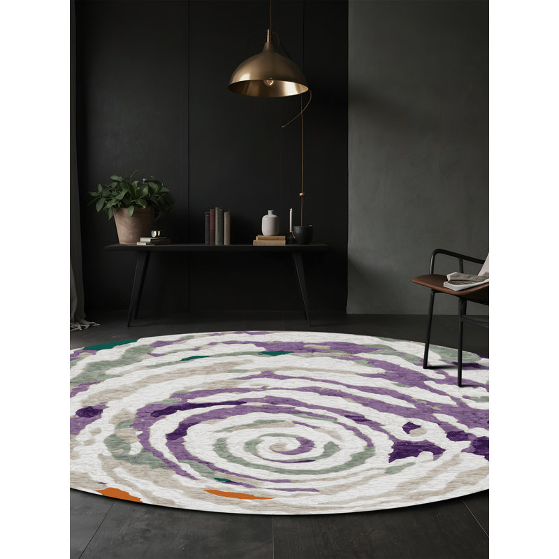Machine Washable Gray Area Rug, Round 8'