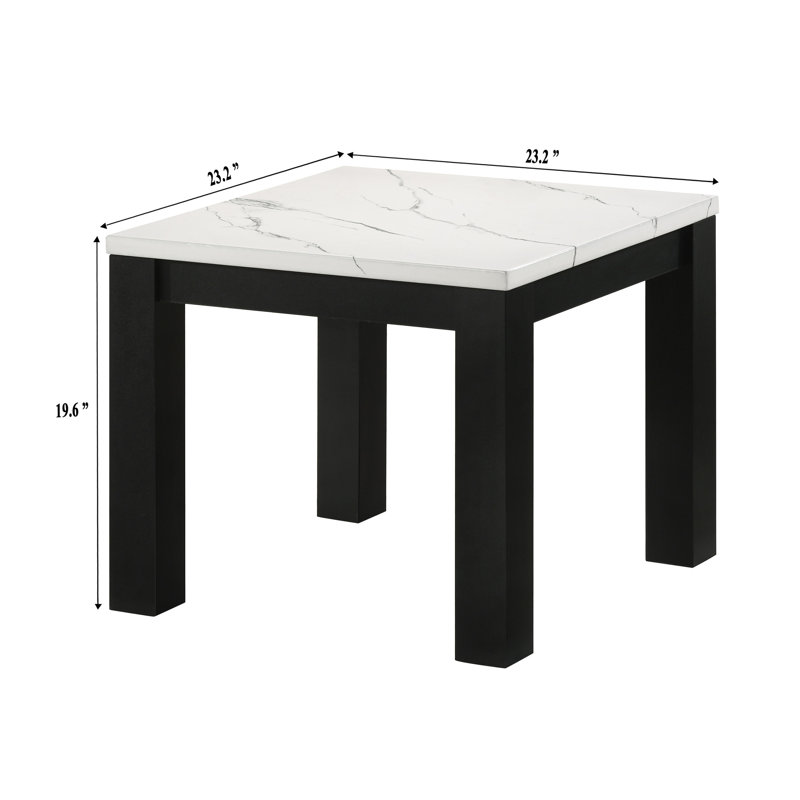 Table de salon chic à plateau en faux marbre blanc avec caractéristiques noires et ensemble moderne