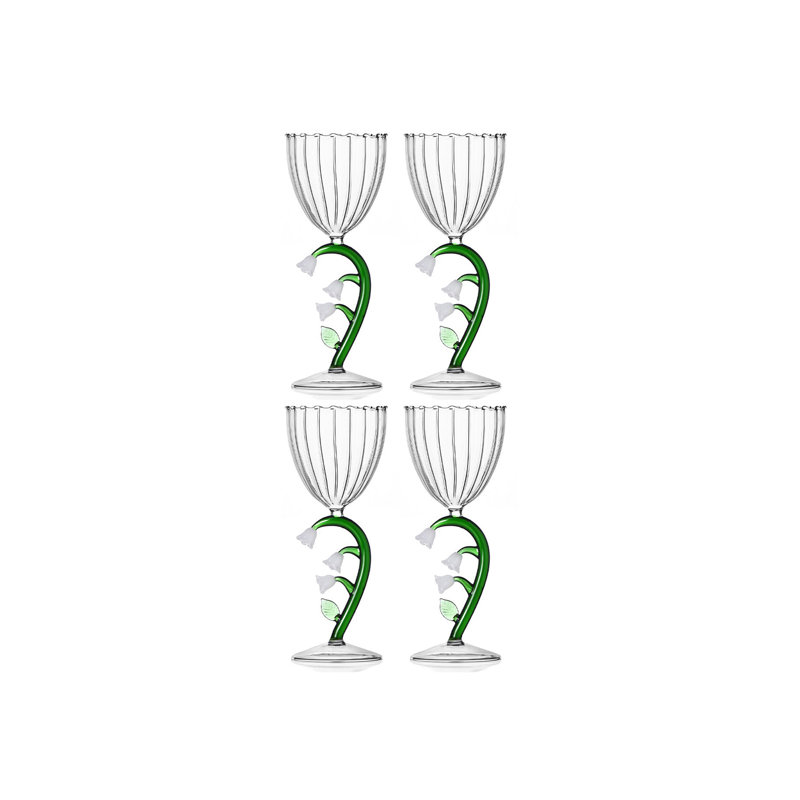 Botanica - Optical Stemmed Glass White Flower 9.5 Oz