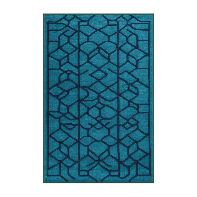 Machine Washable Trellis Green Area Rug, Rectangle 7' x 10'