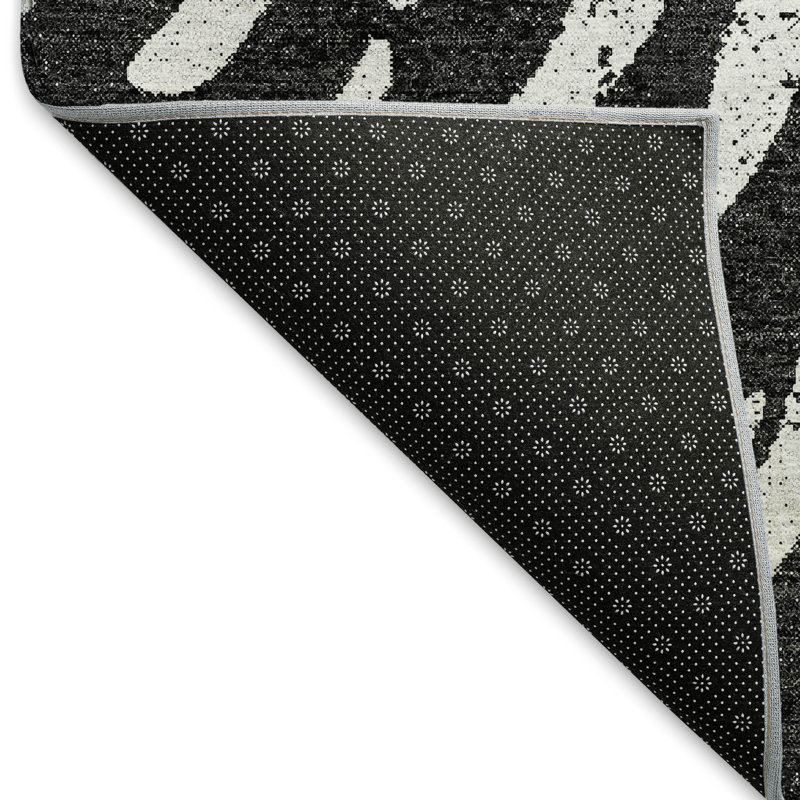 Premium Machine Washable Prisco Black Rug, Round 8'