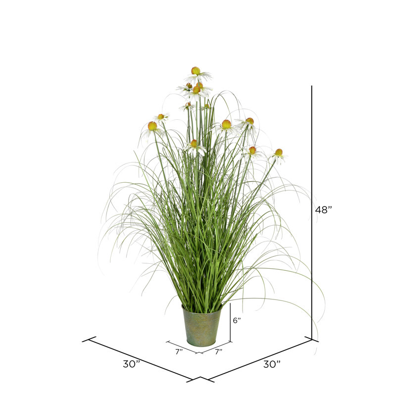 48" Artificial Potted Green Grass and White Daisies Arrangement