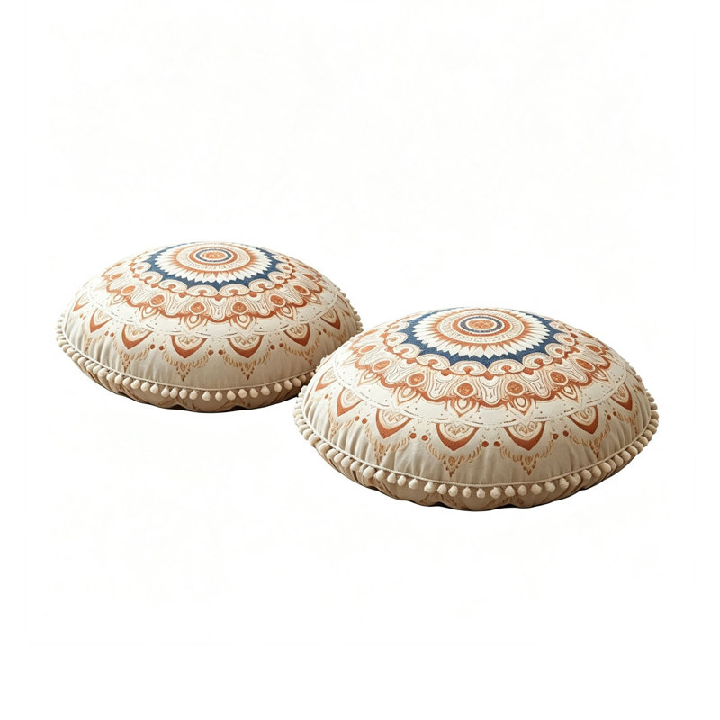 Ensemble de 2 coussins de sol ronds, en mousse mémoire de forme extra épaisse, housse amovible et lavable, brun