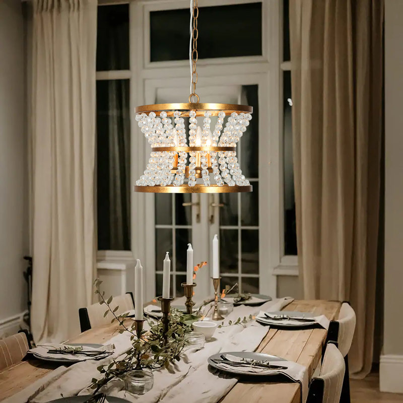 Eadric 3 - Light Unique Drum Chandelier with Beaded Accents