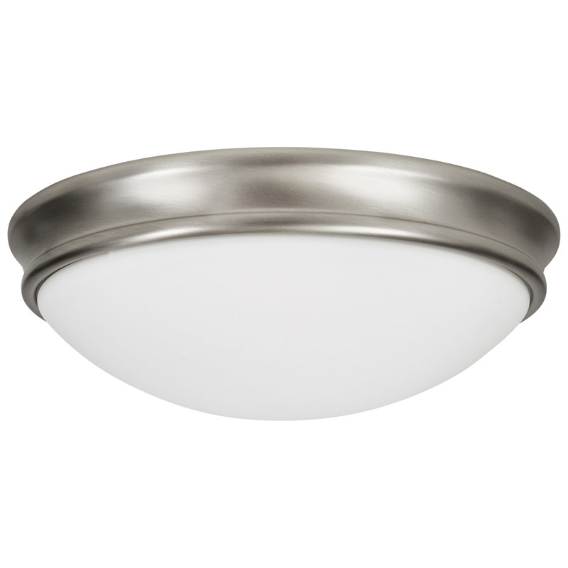Anastajia - Flush Mount - Opal Glass Shade, Brushed Steel, 4" H x 14" W x 14" D