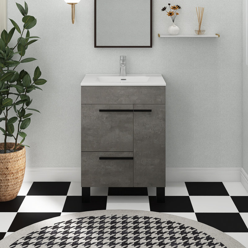 Meuble-lavabo simple 24 po avec plateau en céramique Seliah