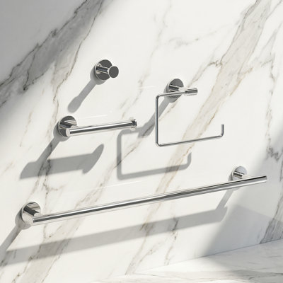VIGO Elan 4-Piece Chrome Bathroom Hardware Set with 24-in Towel Bar, Toilet Paper Holder, Hand Towel Holder and Hook