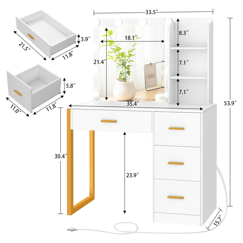Coiffeuse avec lumières DEL et miroir Teya pour cadeau de Noël, Blanc