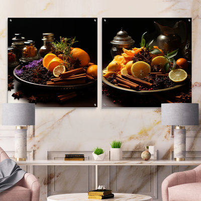 Fruit Global Aromas With Tea And Spices - International Cuisine Acrylic Wall Art Glass Set Of 2