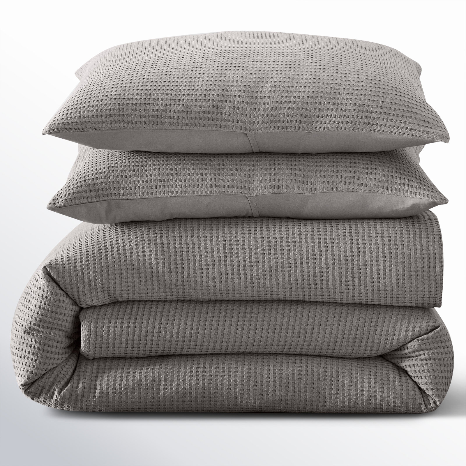 Felix Cotton Waffle Duvet Set, Full / Queen Duvet Cover + 2 Standard Pillowcases, Charcoal