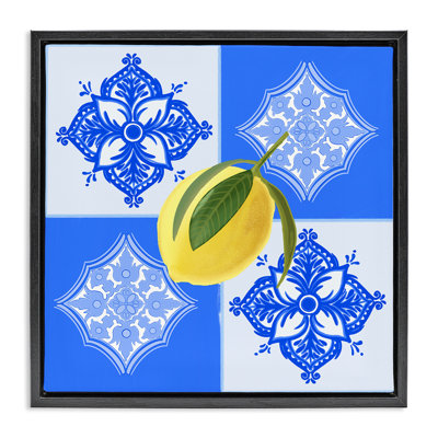 Lemon over Geometric Tiles Floating Frame, design by Ashley Singleton
