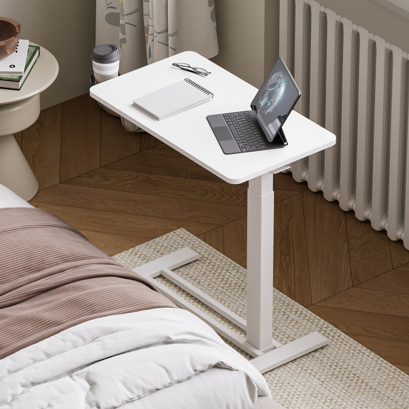 Table de lit réglable et mobile Kristee avec roulettes cachées, H 40,5 po x l 27,6 po x P 15,7 po, Blanc