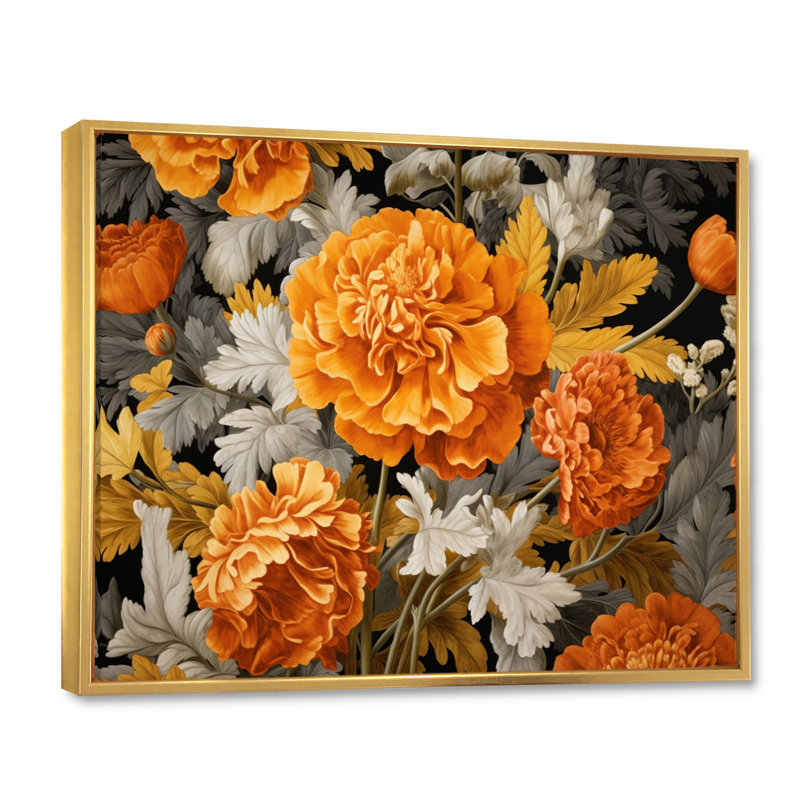 Orange orange, souci, splendeur sur toile, Cadre flottant doré, H 34 po x l 44 po x P 1,5 po