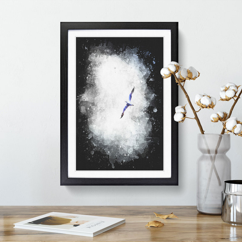 Flying Seagull - Framed Print, 33cm H x 24cm W x 2cm D, Black Framed