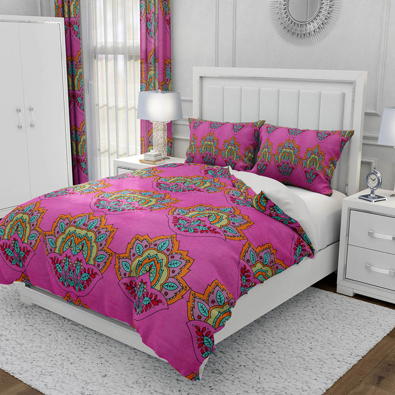Ensemble de housse de couette et insert 3 pièces en microfibre rose, Housse de couette de grande taille + 2 taies d'ore