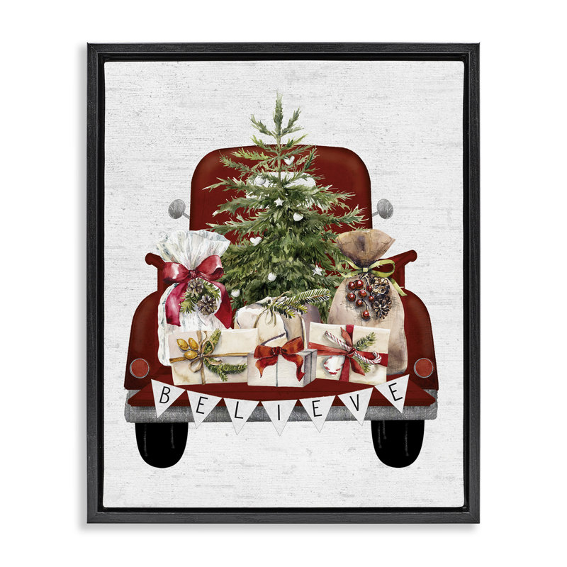 Camion de Noël Believe, H 21 po x l 17 po, Cadre flottant noir de jais