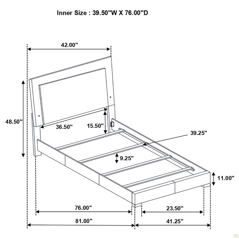 Lit simple à panneau DEL en bois ultrabrillant