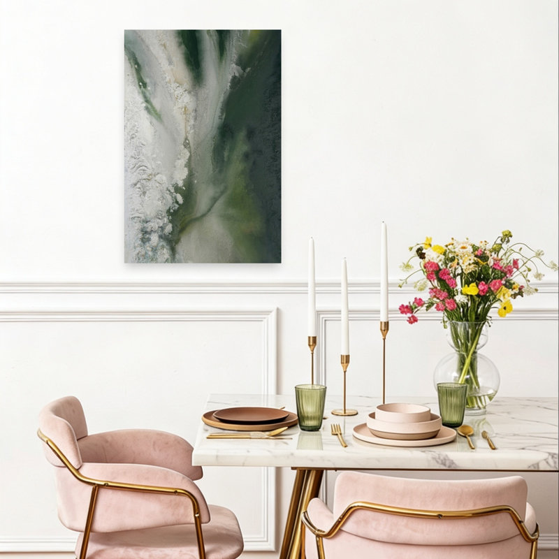 Aérien, écoulement vert abstrait, paysage biologique serein, art mural, 24" H x 16" W