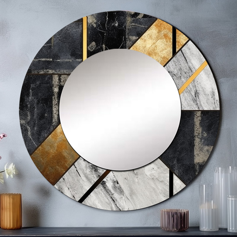Agate de marbre de granit avec touches dorées - miroir géométrique, miroir mural moderne unique, impression sur métal