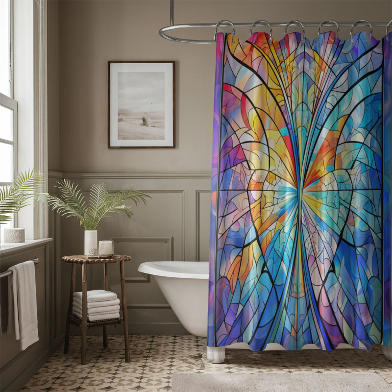Conception géométrique en verre - Rideau de douche standard 1 pièce, H 74 po x l 71 po