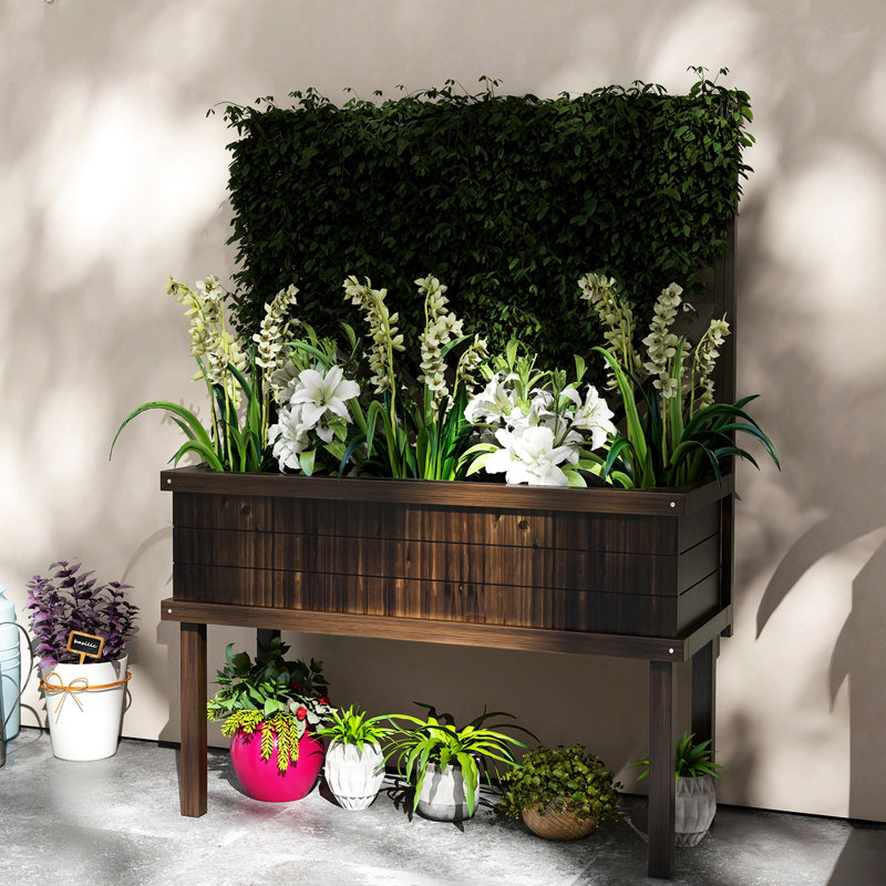 Lit de jardin surélevé avec treillis stylisé, profondeur de 10,25 po, bois autodrainant, jardin extérieur, patio, pot à fleurs surélevé d'une largeur de 17,69 po, pour plantes grimpantes,