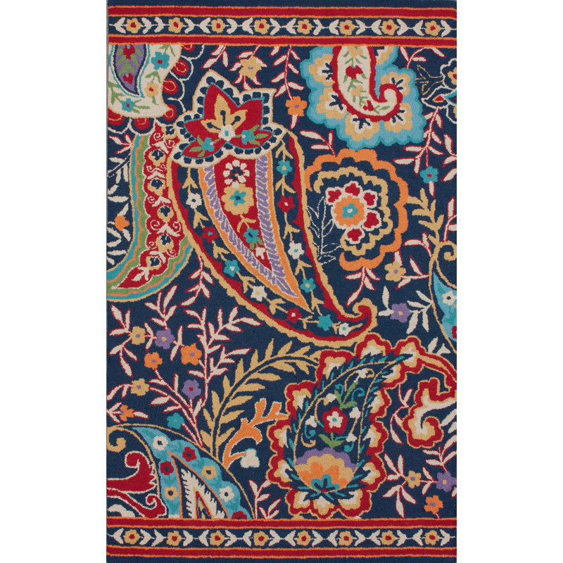 Tapis rouge / bleu en laine touffeté à la main Macathurn, Rectangle 5 pi x 8 pi
