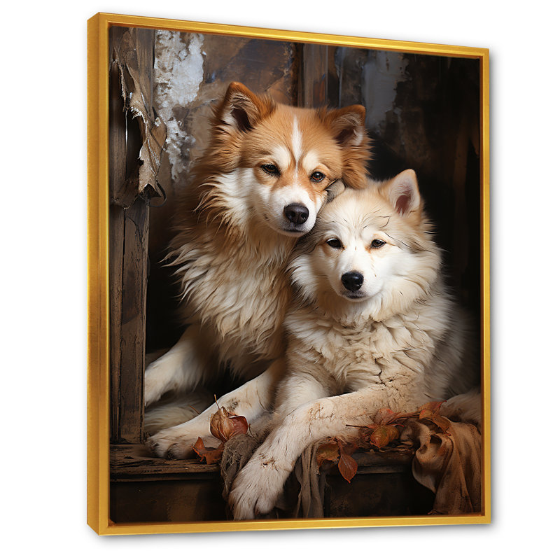Chien Akita Affection II - impression, H 44 po x l 34 po x P 1,5 po, Cadre flottant doré
