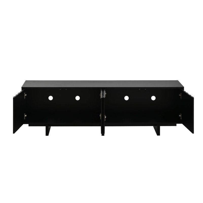 Retro Style Wood Grain TV Stand With Wavy Door For Tvs Up To 75", Black