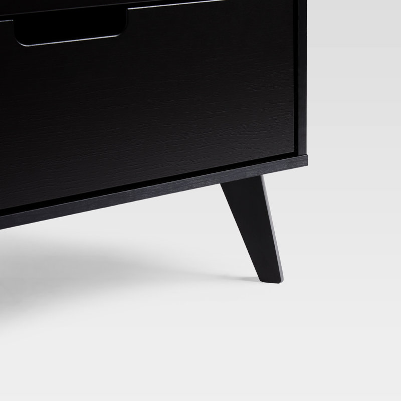 Black Mid-Century Modern 6-Drawer Dresser with Cut-Out Handles