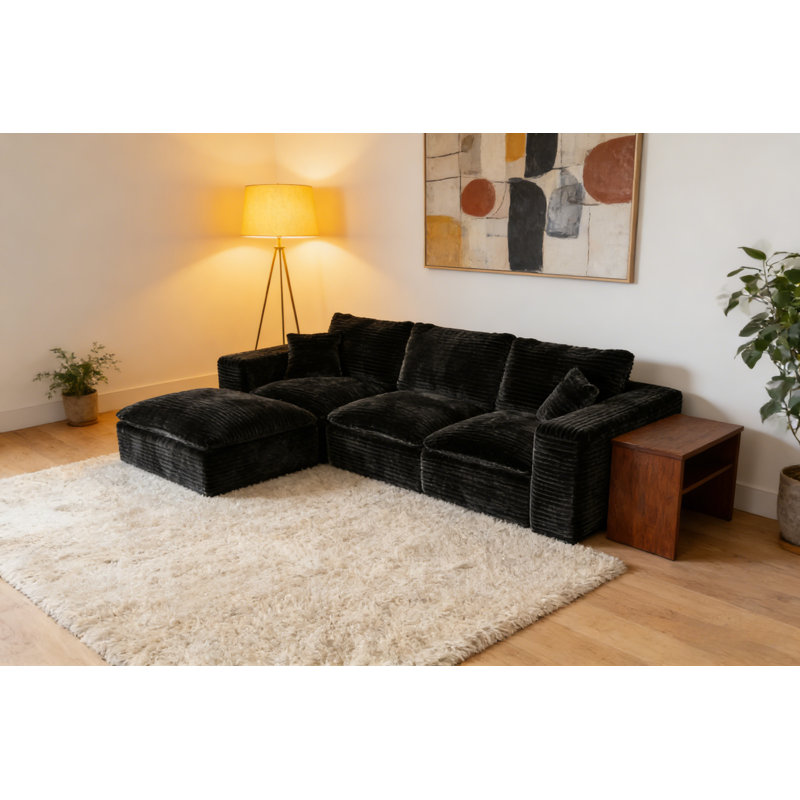 Boneless 108" Cloud Sectional Couch With L-Shape Chaise,Modern Modular Sofa With Deep Seat, Upholstered Couches For Living Room Bedroom,No Assembly Required, Soft Plush Corduroy Fab