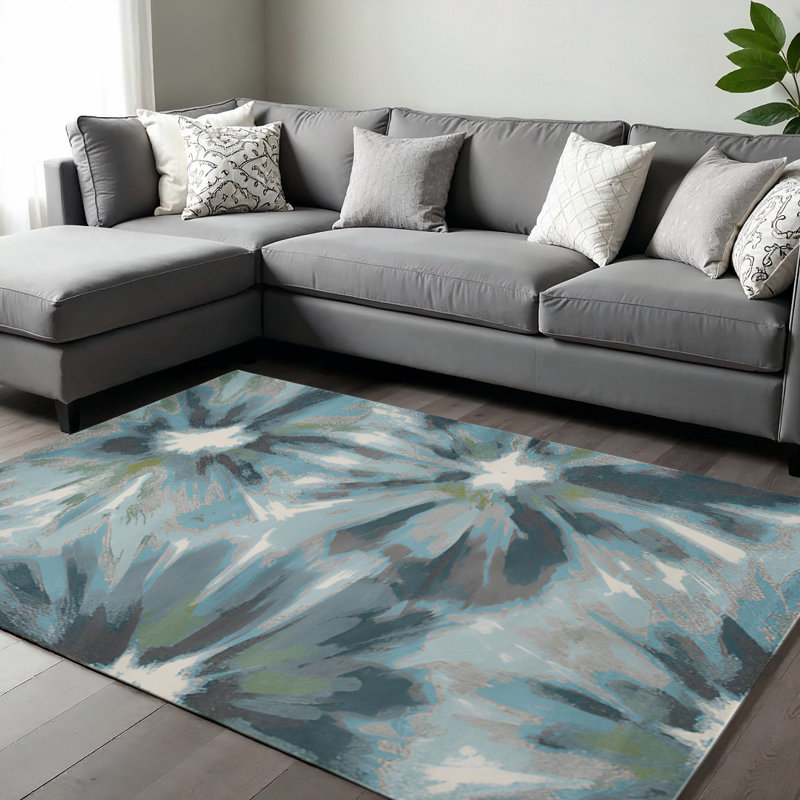 Tapis floral ivoire et gris 10 'x 13' sarcelle