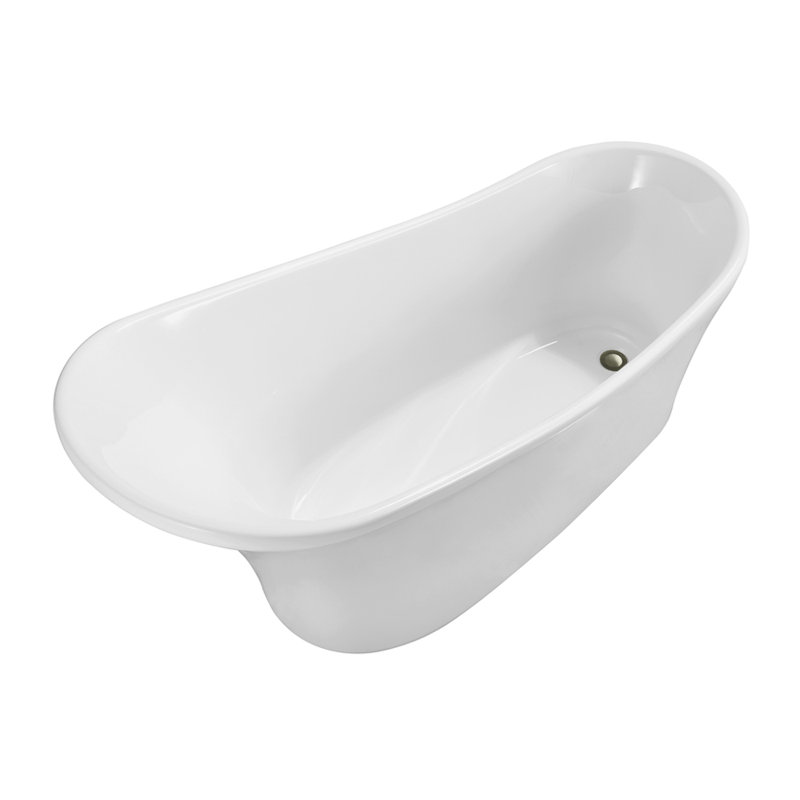 63" Streamline Freestanding Soaking Acrylic Bathtub With Drain and Bamboo Tray, Brushed Nickel