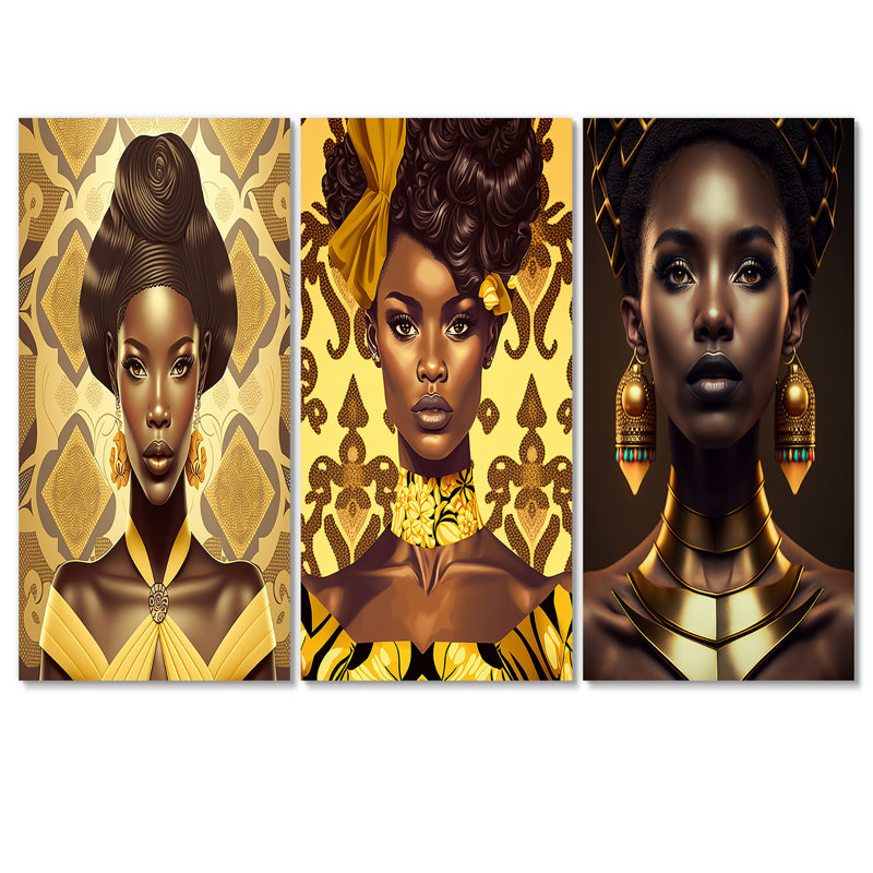 Ensemble de 3 pièces de style rétro vintage afro-américain VI, H 40 po x l 60 po x P 1 po