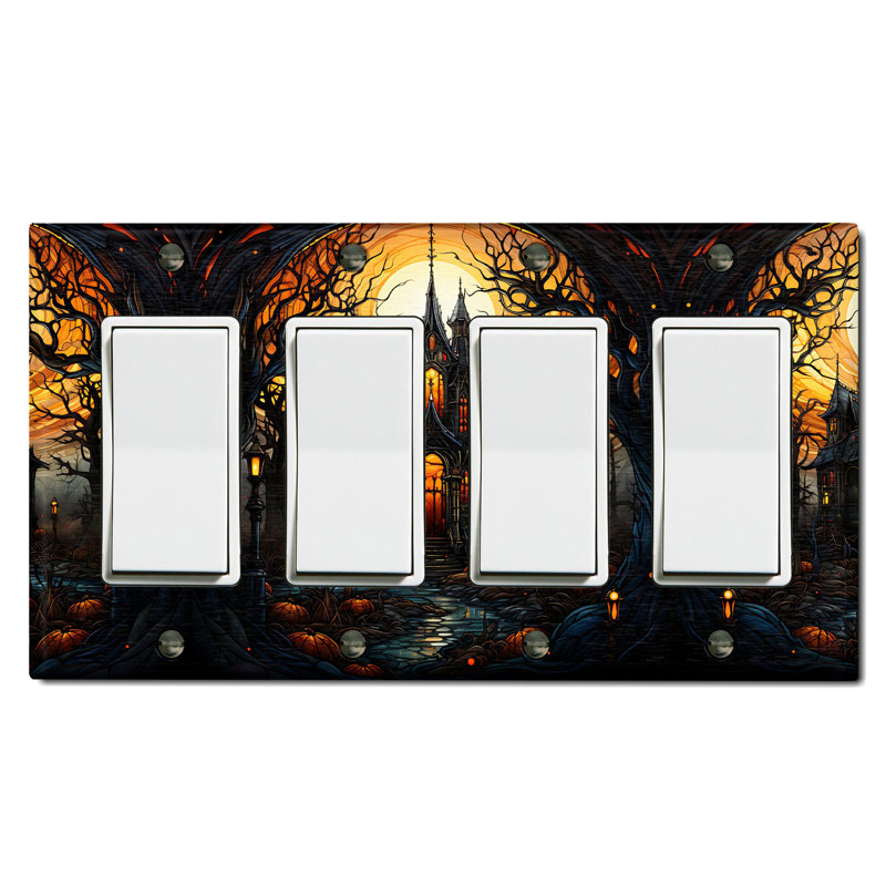 Assiette murale d'Halloween festive pour arbre de Noël à 4 lumières d'Halloween Spooky Manor House