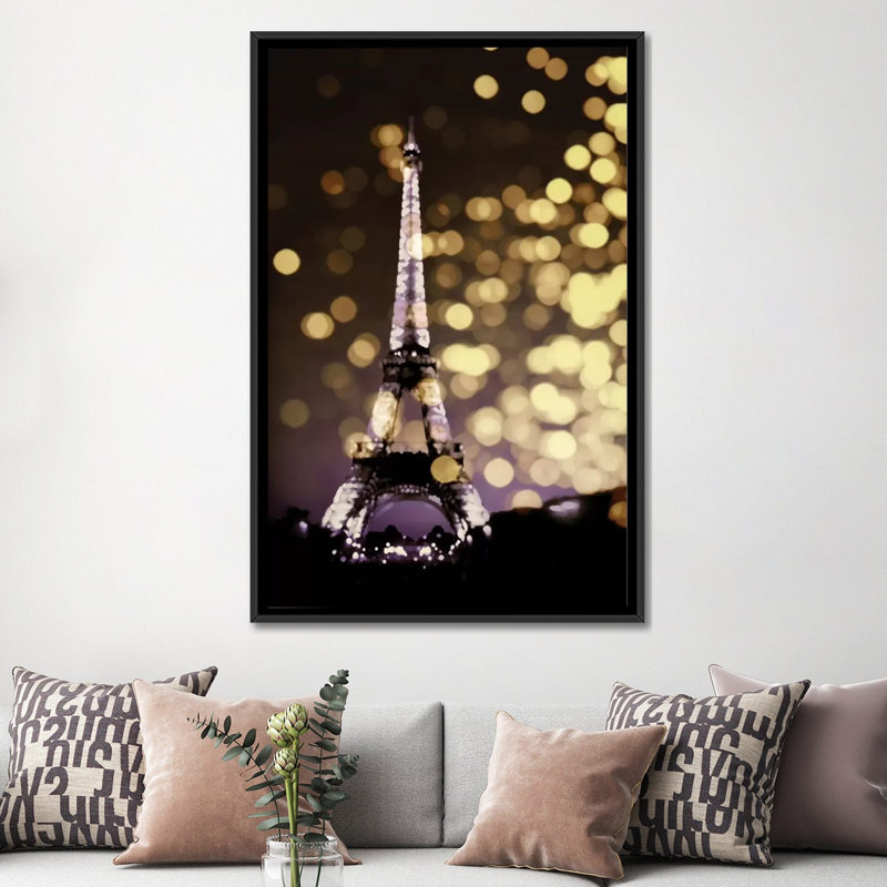 « icon-paris », impression sur toile, H 26 po x l 18 po x P 1,5 po, Toile avec cadre noir, Pas de tapis