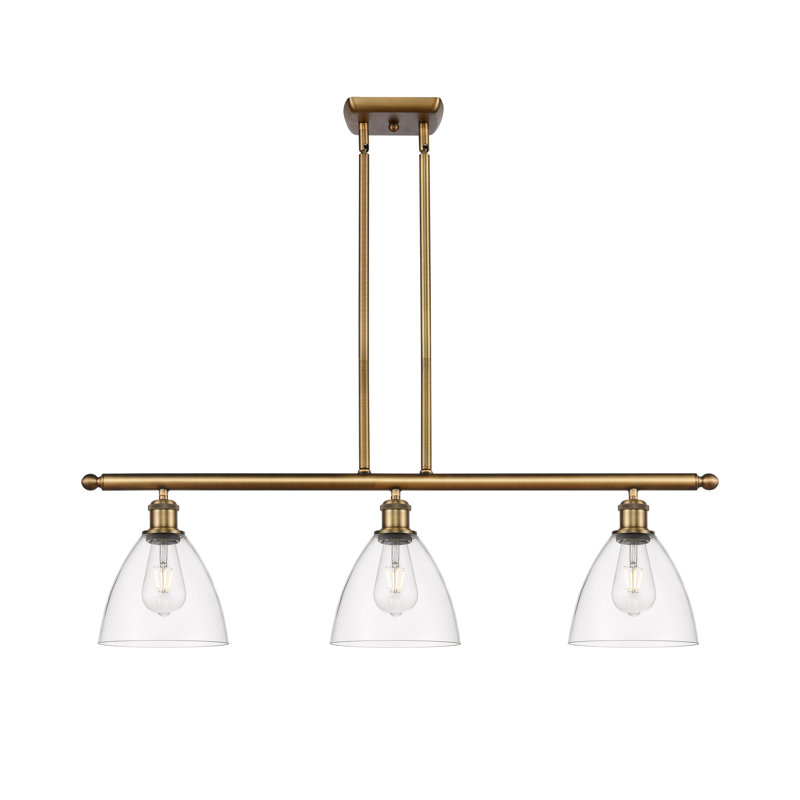 Luminaire suspendu linéaire à 3 lumières pour îlot de cuisine Angelka, H 43,75 po x l 36 po x P 7,5 po, Transparent