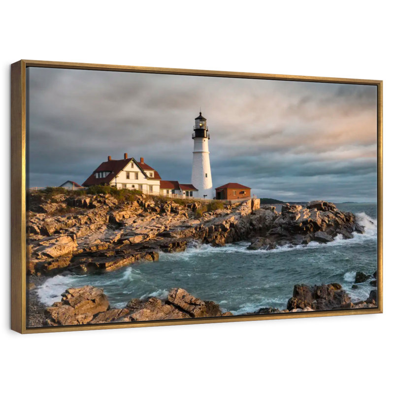 Phare de Portland Head, Maine, au lever du soleil, 13 po x 9 po, Cadre flottant doré