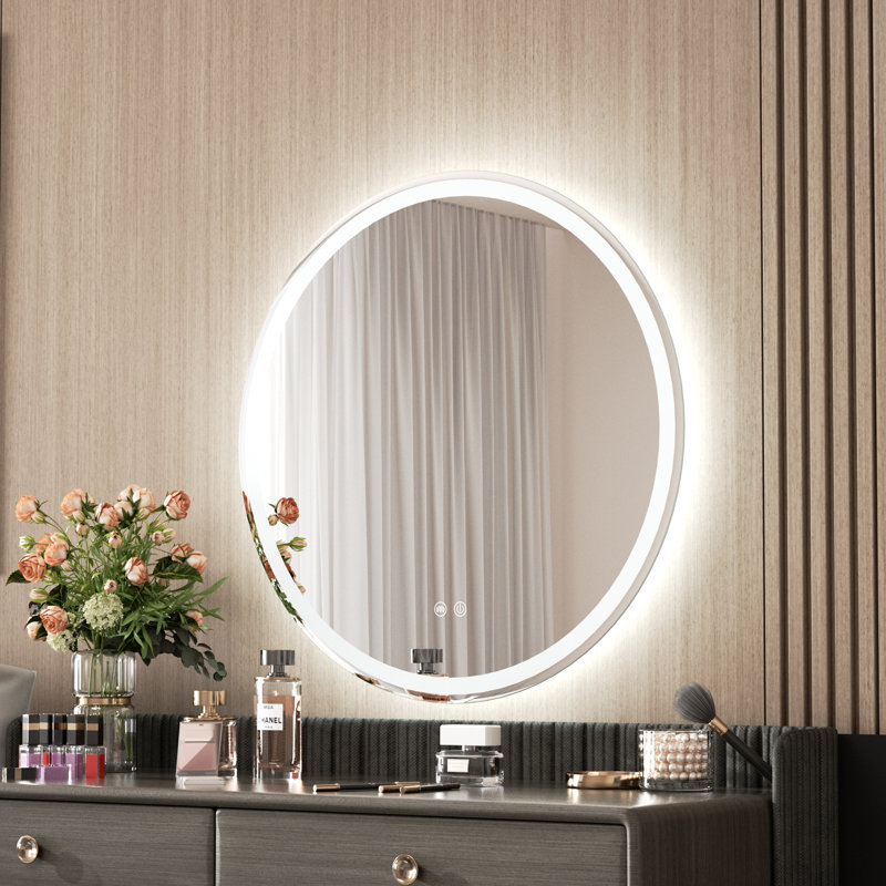 Round LED Bathroom Mirror, Anti-Fog, 3 Colors and Dimmable Light, 24" x 24"