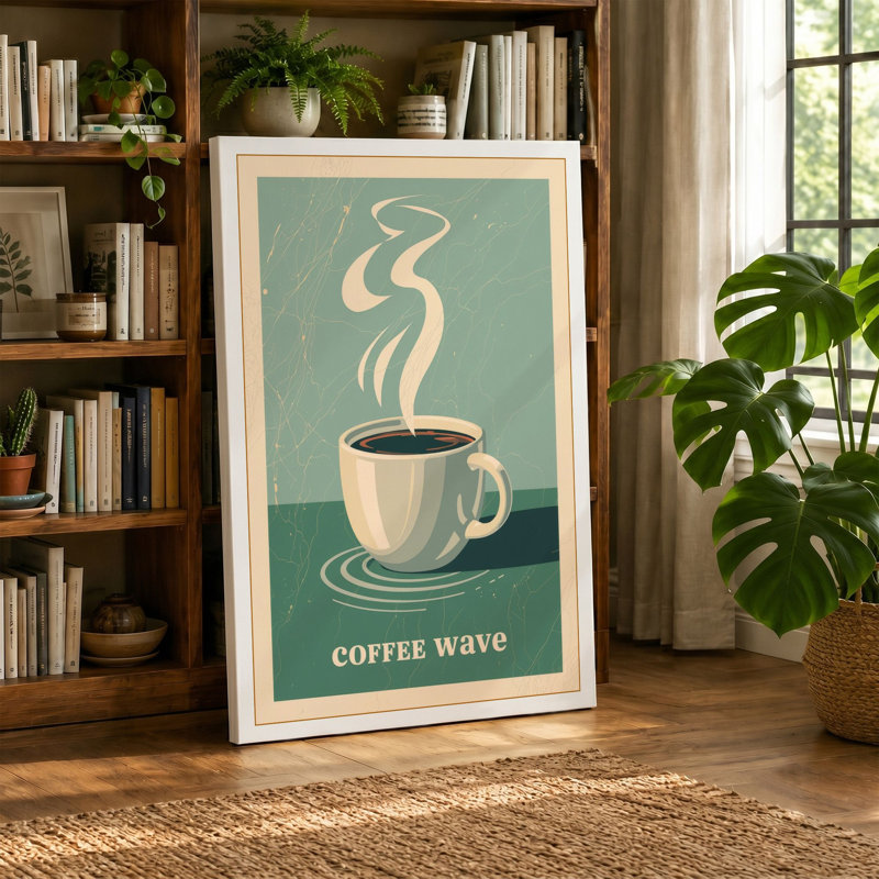 Coffee Wave Retro - Wrapped Canvas, 30x20 - 76.2 x 50.8 cm, Teal Border