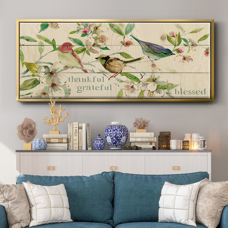 «Grateful Thankful Blessed Birds», toile encadrée, H 8 po x l 20 po