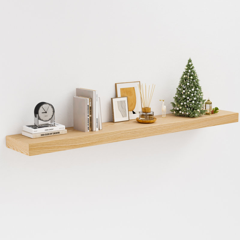 Earnhardt Painted Wood Floating Shelves, Bathroom Wall Shelves 2 Inches Thick, Oak Wood, 2" H x 48" W x 8" D