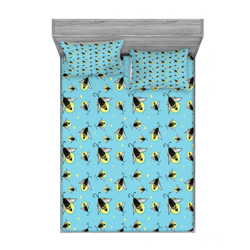 Microfiber Patterned Fitted Sheet, Queen Fitted Sheet with 2 Pillowcases