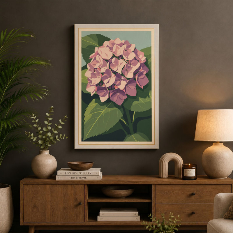 Hydrangea Botanical - Wrapped Canvas, Black Border, 24x16 - 61.0 x 40.6 cm