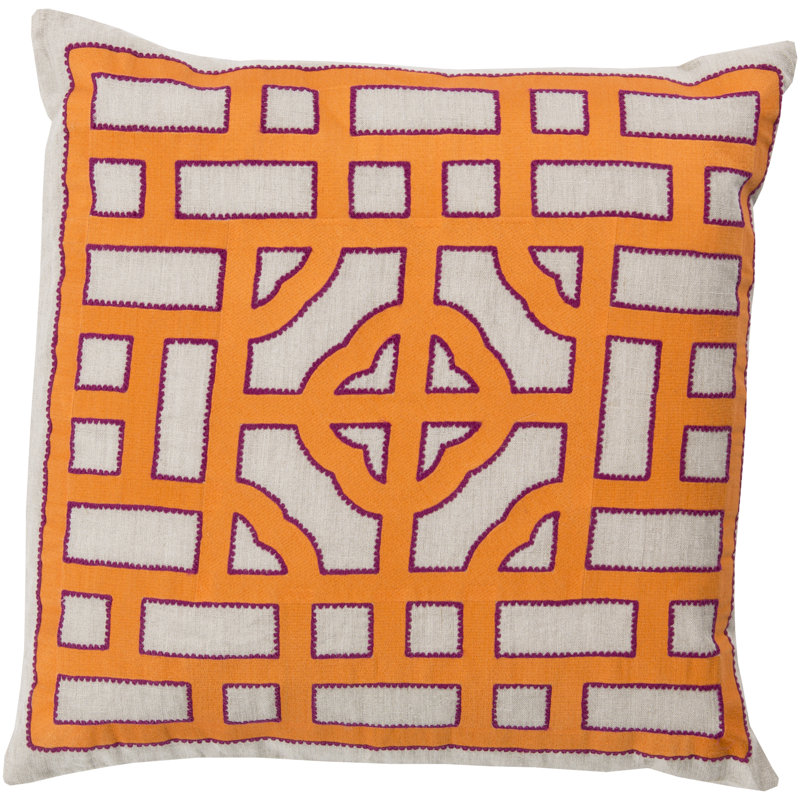 Chinese Gate Geometric Throw Pillow, Ivory/Orange, 22" H x 22" W