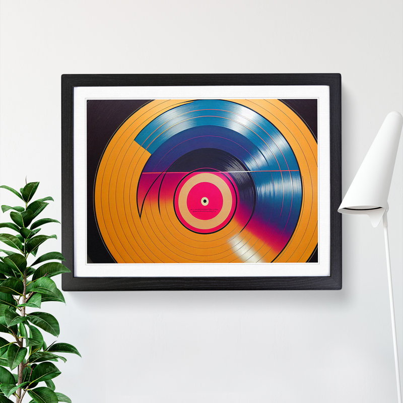 Unusual Vinyl Record Art Abstract - Framed Print, Black, 46cm H x 64cm W x 2cm D