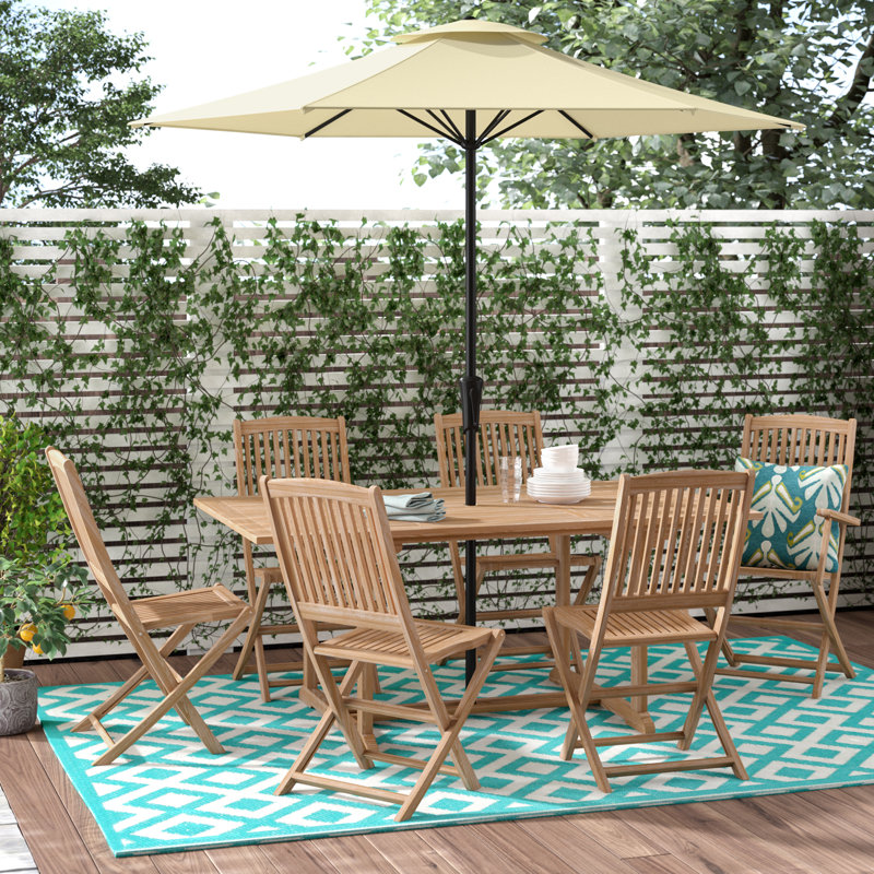 Woehler 6 - Person Teak Wood Patio Dining Set with Rectangular Table